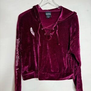 Harry Potter “Wingardium Leviosa” Velvet Burgundy Hoodie